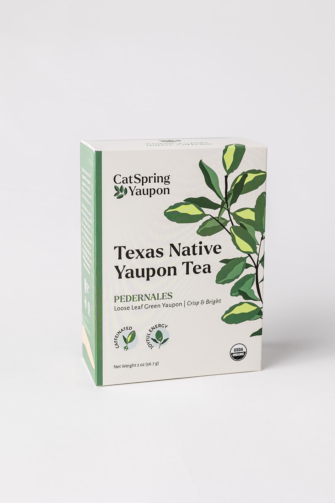 Pedernales - Green Yaupon Yaupon Box of Loose Leaf Yaupon - Naturally Caffeinated and Sustainable Tea. Texas tea and made in the USA. 2-ounce loose leaf. (Green Roast Loose Leaf)