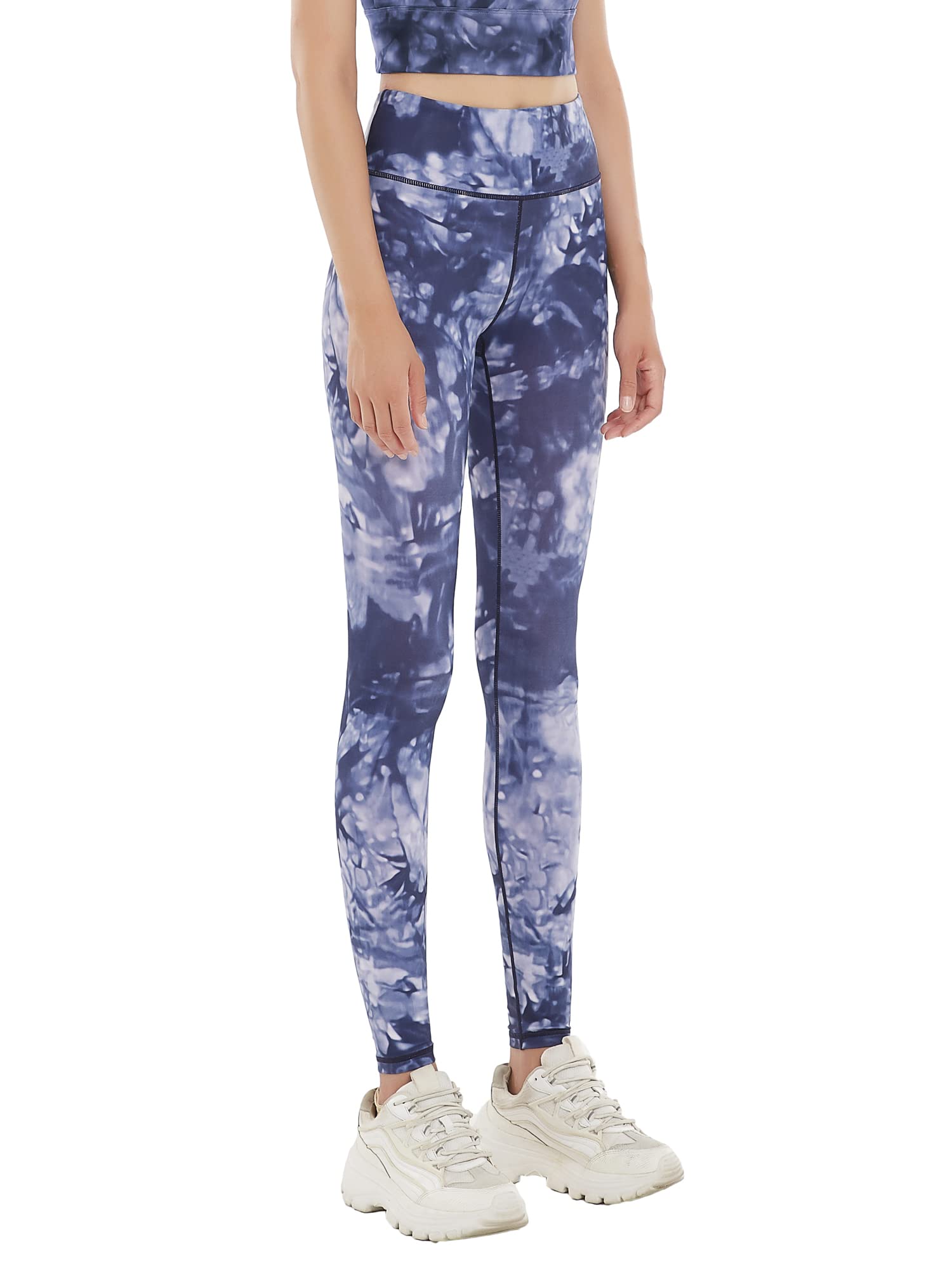 FLYILY Damen High Waist Elastische Sporthose mit Bunte Blumen Design Blickdichte Sport Leggings Lange Sportleggins Yogahosen