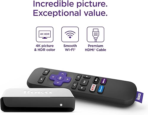 Miniatura 2 de Roku 3920RW-SW Premiere  Reproductor multimedia de transmisión 4KHDR Wi-Fi habilitado con cable HDMI de alta velocidad premium y control remoto