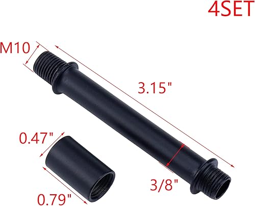 Miniatura 15 de MY MIRONEY Juego de 4 juegos de vástago de lámpara de tubo recto con conector M10, barra de lámpara negra, repuesto de piezas de lámpara, 3.94 Negro