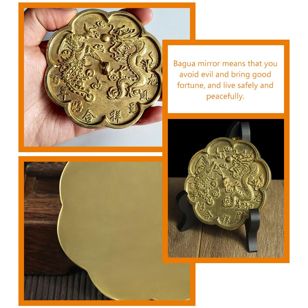 Amazon.co.jp: 鏡 銅の邪悪な鏡 金属鏡像 龍と鳳凰が吉兆 8cm 小さい