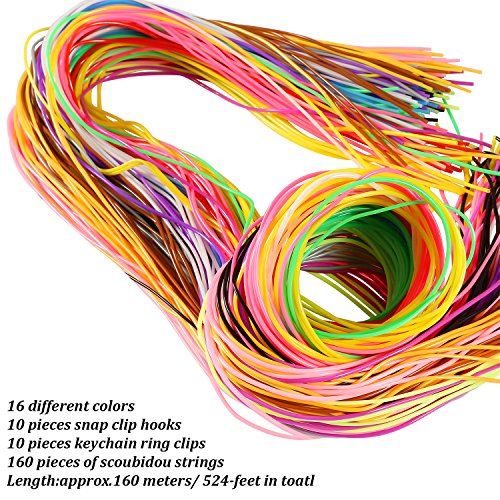 Coobey 160 Pieces Scoubidou Strings Diy Craft Gimp String With Snap Clip Hooks Keychain Ring Clips Plastic Lacing Cord For Jewelry Making, 525-Feet，16 Colors #TOP5