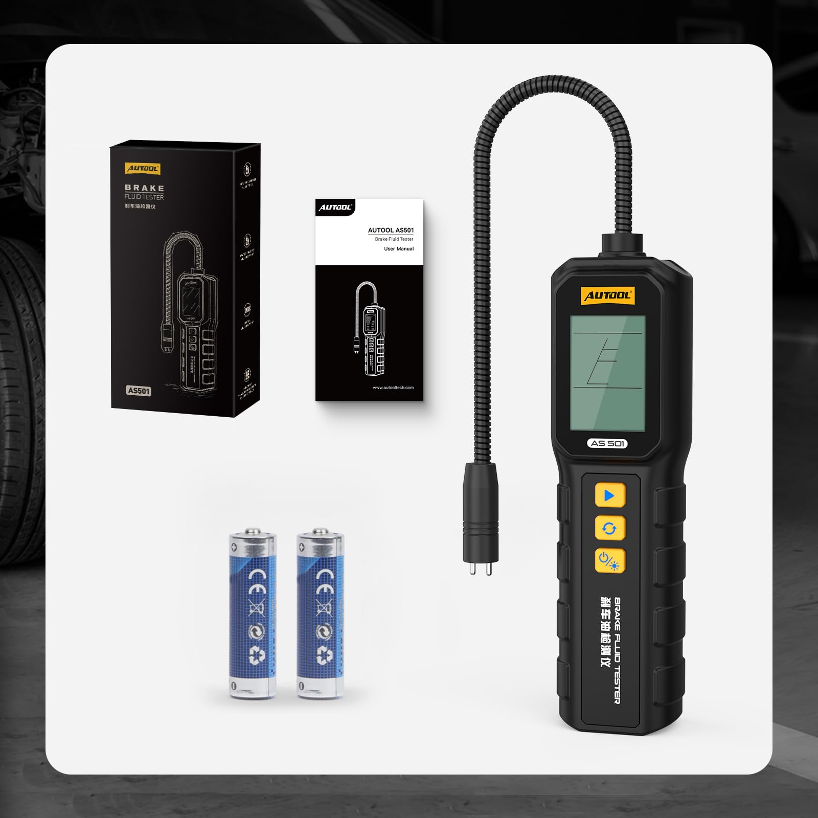 AUTOOL, tester per liquido dei freni, rilevatore di umidità con sonda resistente alla corrosione da 25,4 cm per DOT3/DOT4/DOT5/DOT5.1/ENV4/ENV6 con display retroilluminato (AS501)