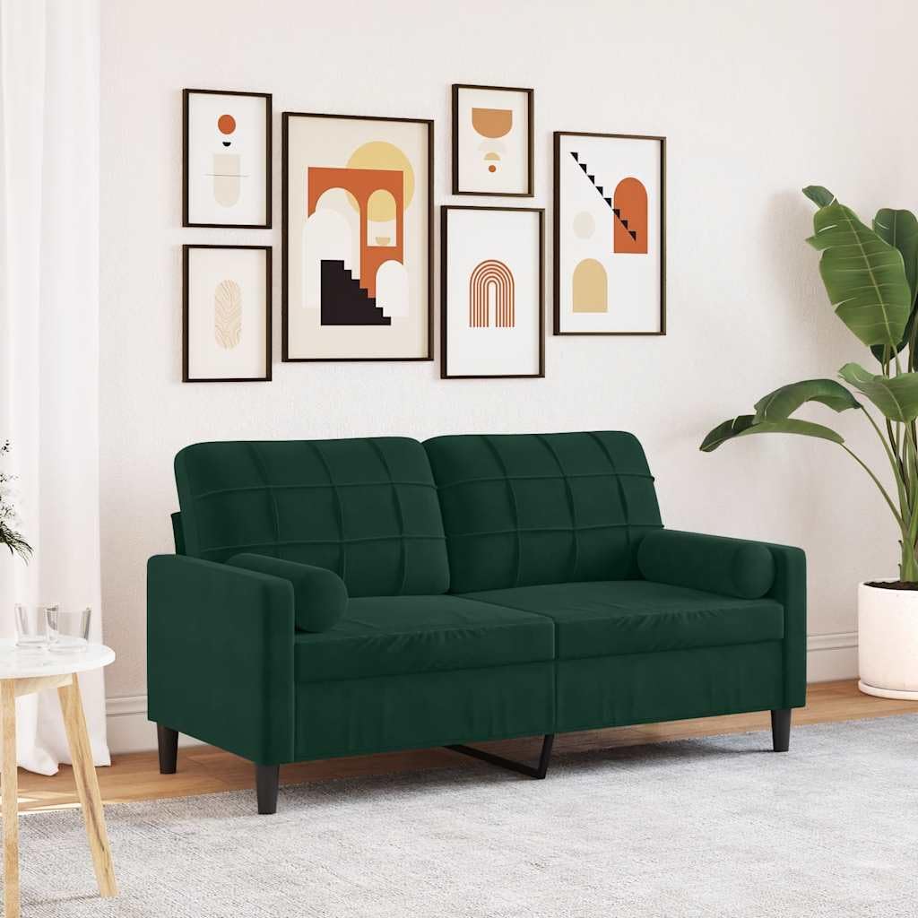 vidaXL Sofá de 2 plazas con Cojines Terciopelo Verde Oscuro 140 cm, sofá, sofá de salón, sofá de Tela, sofá tapizado, sofá de Tres plazas