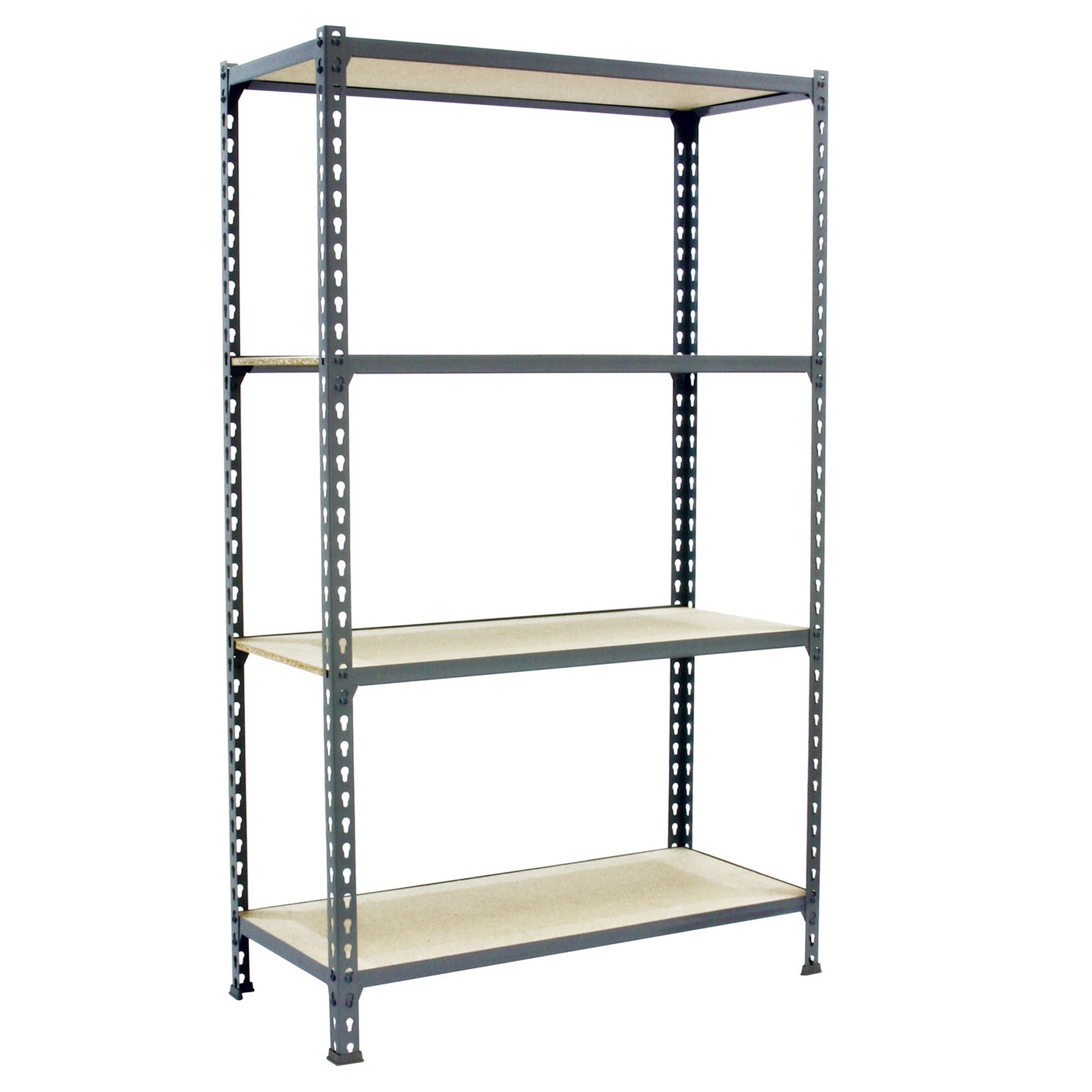 Simon Rack Regał metalowy z półkami z płyty MDF 1500x800x500 mm, 4 półek, nośność 150 kg na półkę, regał magazynowy i garażowy, stabilna konstrukcja, kolor Szary/Drewno – Simon Classic