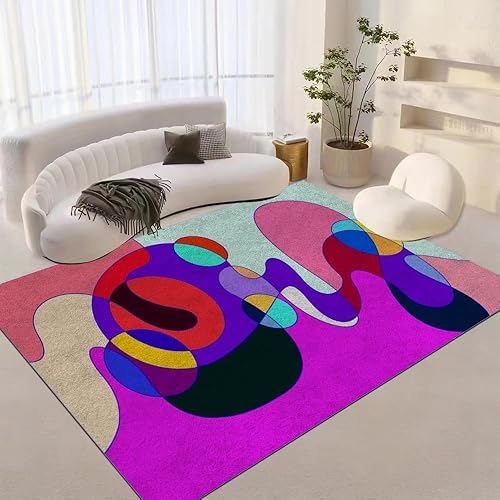 Miniatura 1 de Alfombra lavable abstracta colorida, retro de los años 70, no desprende pelusa y de fácil cuidado, alfombra plegable, ideal para zonas de alto