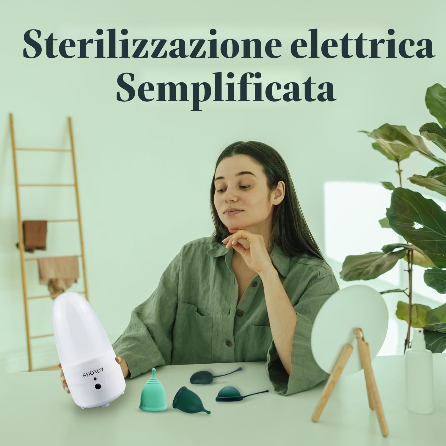 SHORDY Set di 2 coppette mestruali e sterilizzatore a vapore per principianti, set di 2 coppette mestruali (piccole e grandi), sterilizzatore elettrico a vapore e facile da usare, flusso pesante
