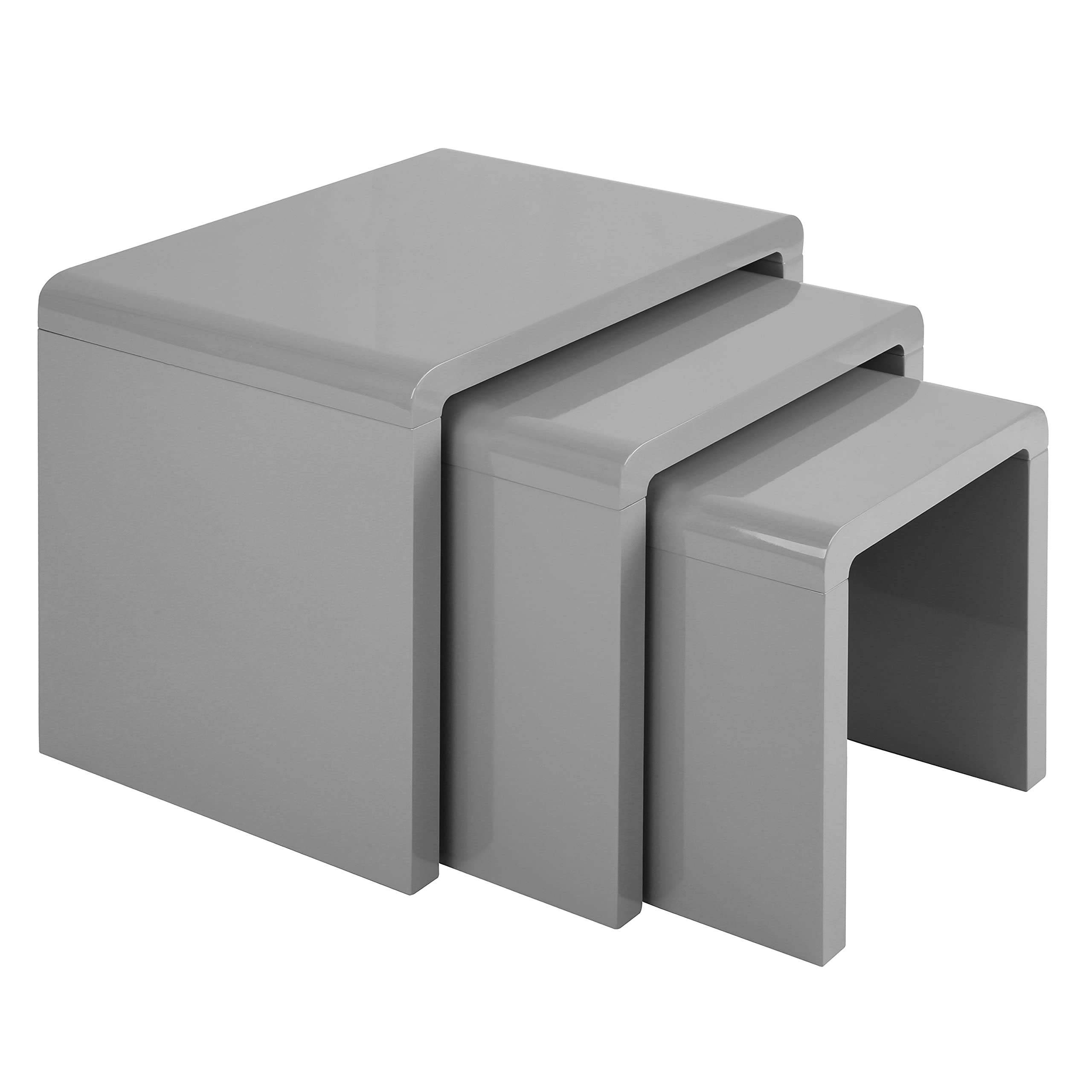 Charles Jacobs Nest of 3 High Gloss Coffee Tables Set Multi-functional Nesting Side End Table for Living Room - Grey