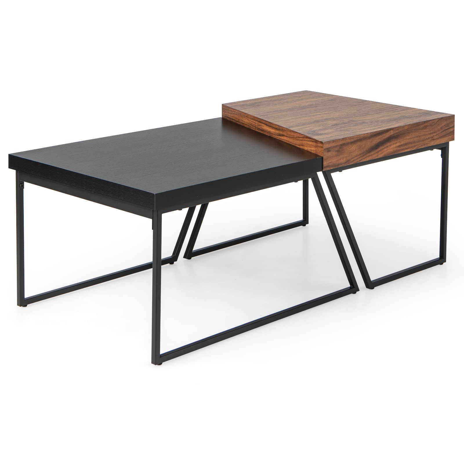 LIFEZEAL Juego de 2 Mesas de Centro Nido Rectangulares | Estilo Industrial de Madera y Metal, 120 x 60 x 46cm, para Sala de Estar, Marrón y Negro