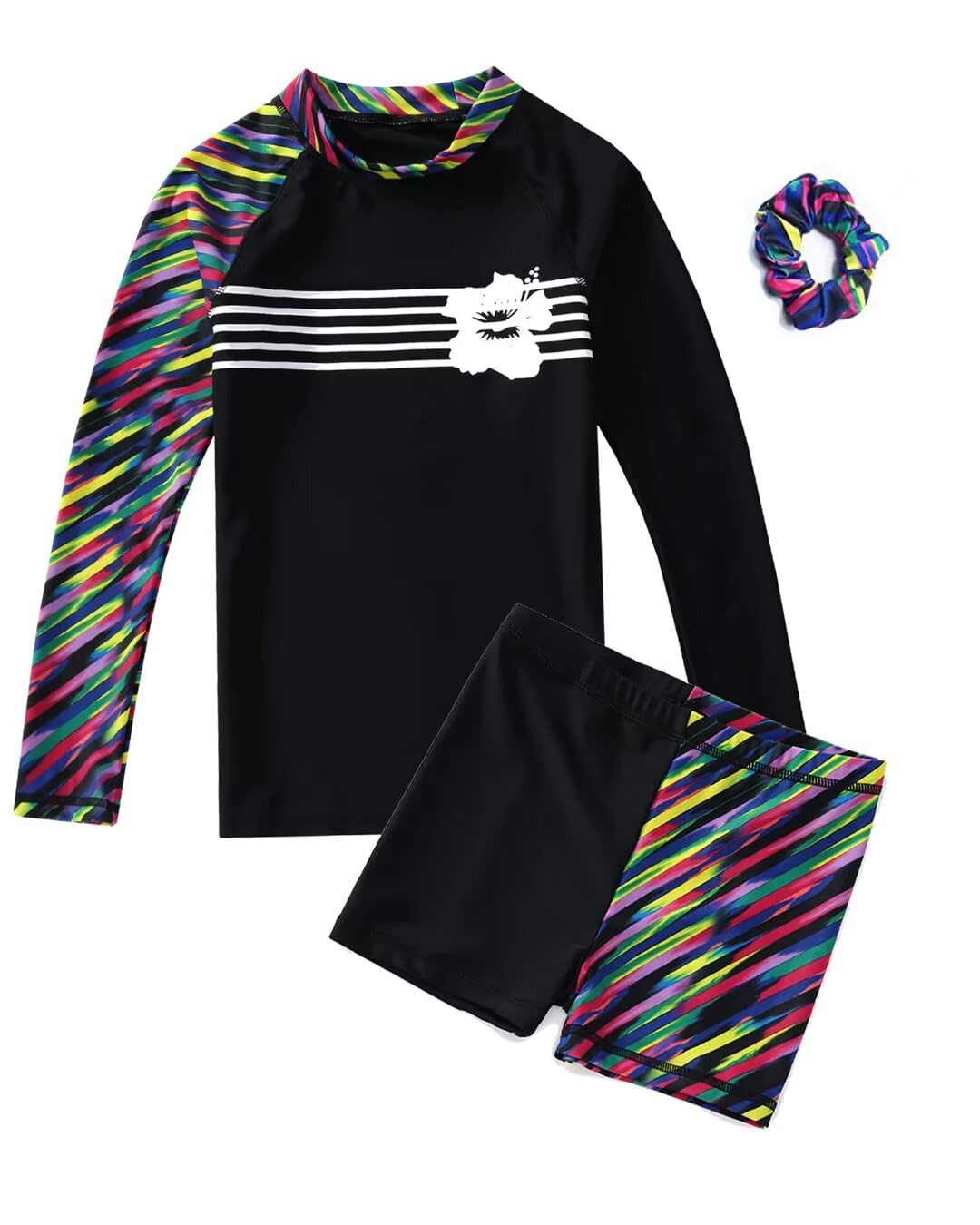 Traje de Baño para Niñas Traje de protección Solar de Manga Larga de 2 Piezas Flor UPF50 +