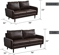 Vista 9 de INSTORY Sofá de cuero Sofá moderno con patas de madera para sala de estar Oficina - Gris oscuro