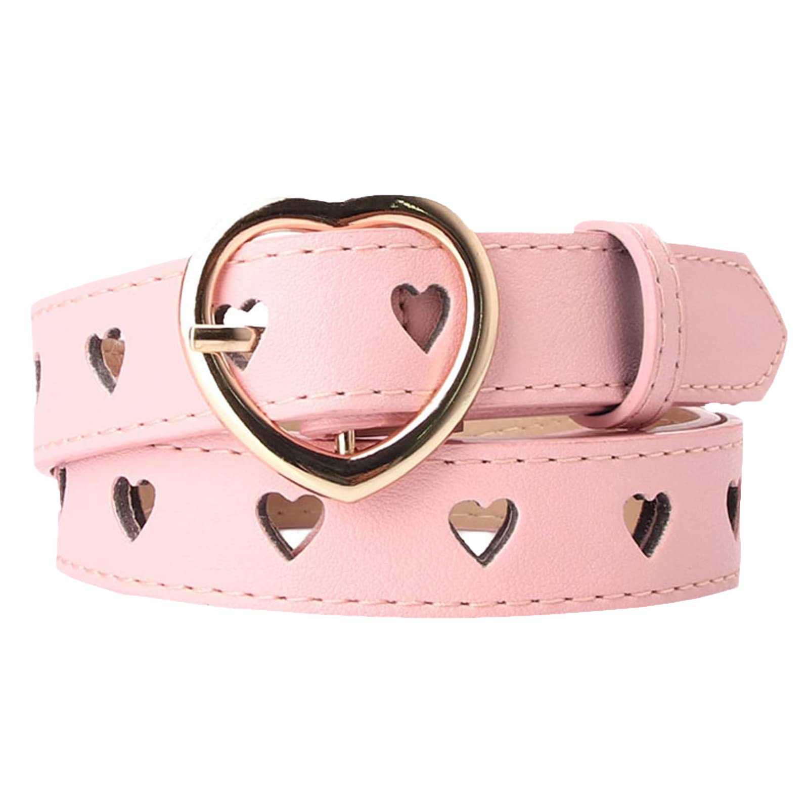 B-HOTWomens Retro Adjustable Heart Hole Belt Ladies Skinny PU Leather Waist Belts with Heart Buckle for Dress