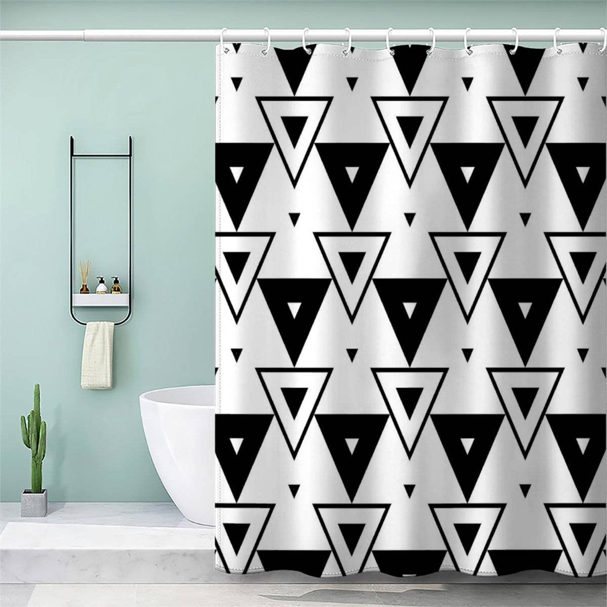 Vasena Color8 3D Shower Curtain Geometric Bohemian Bathroom Curtain Anti Mould Waterproof Personalized Funky Shower Curtain With Weighted Hem With Hooks 200X200 Cm