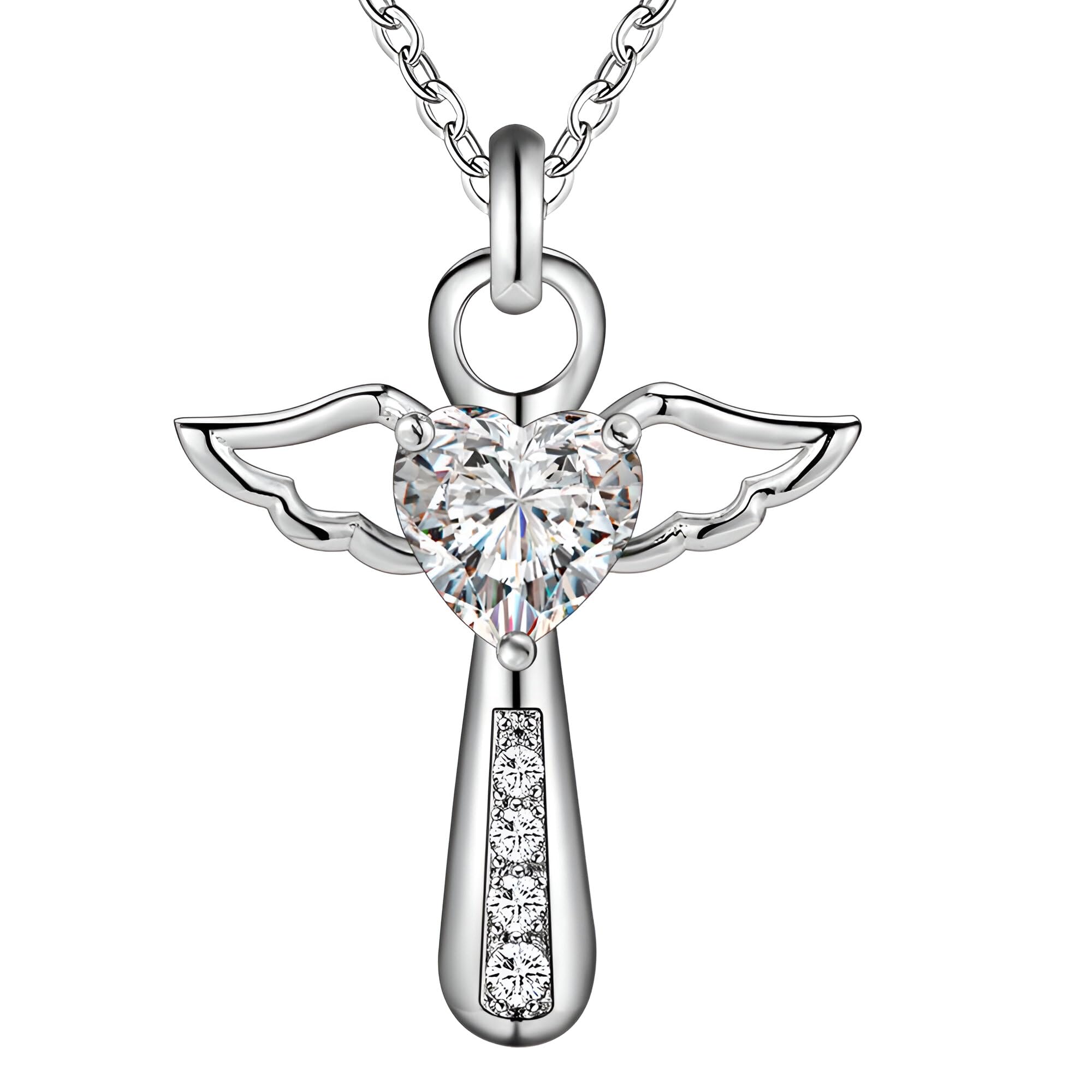 Collier coeur et croix ailés de foi en argent, cadeau idéal - 6