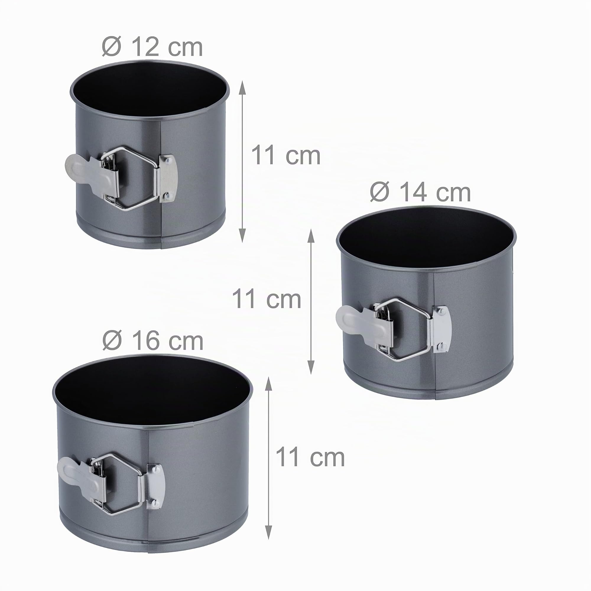 Relaxdays Lot de 5 moules à charnière, 12/14/16/18/20 cm de diamètre, Acier, antiadhésifs, Plats Ronds, Anthracite