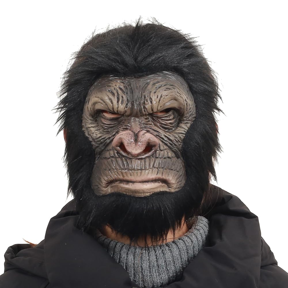ZDOVLZZPON Halloween Realistic Gorilla Mask, Angry Chimp Half Head Costume with Grey Turtleneck Detail, Black