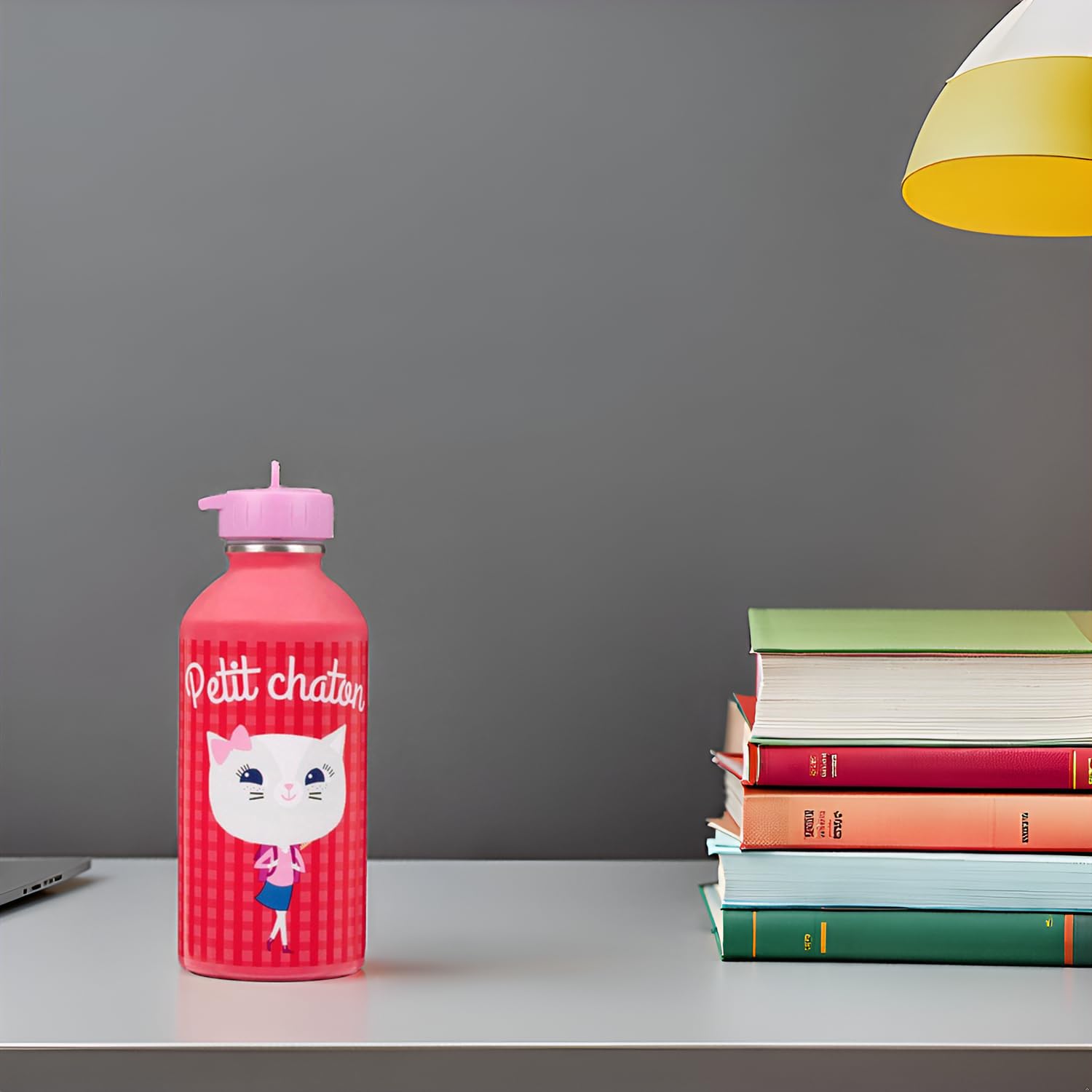 Gourde Enfant Acier Inoxydable 300ml Rouge Petit Chaton Réutilisable Écologique Design Coloré Durable