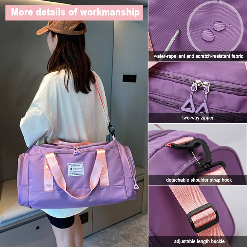 Bolsa de Deporte Mujer 28 L Impermeable Bolsillo Húmedo Compartimento Zapatos Resistente al Desgaste (Morado)
