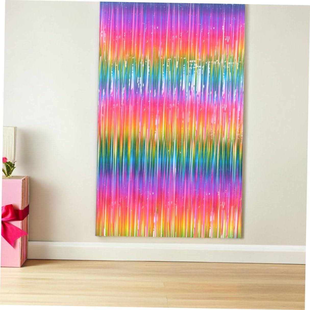 Beavorty Rainbow Foil Fringe Curtains 2.5m Gradient Metallic Tinsel Streamers 5pcs Birthday Party Backdrop Decorations for Bridal Shower and Event Photo Booth