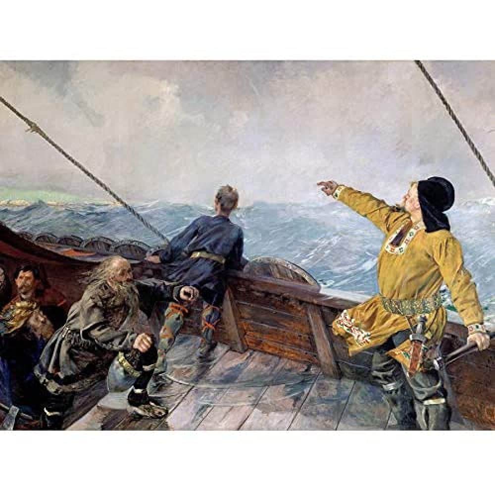 Christian Krohg Leiv Eirikson Discovering America Art Print Canvas Premium Wall Decor Poster Mural