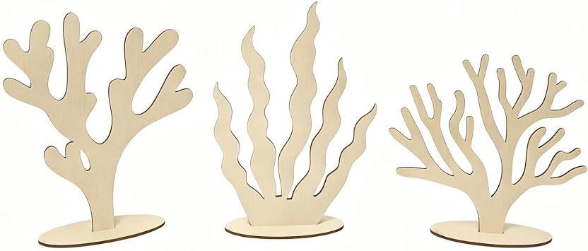 Seaweed Decor Wooden Party Centerpiece, Colorful Handcrafted Under The Sea Themed Ocean Decor for Mermaid Birthday Nursery or Living Room Decoration 3, Wood