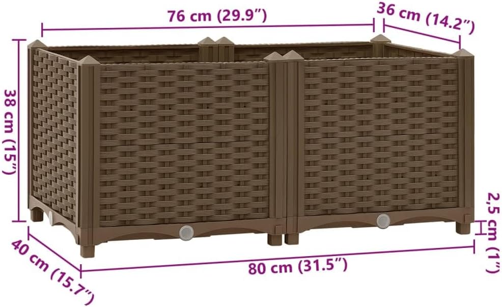 Raised Bed 31.5"x15.7"x15" Polypropylene Lawn Planters
