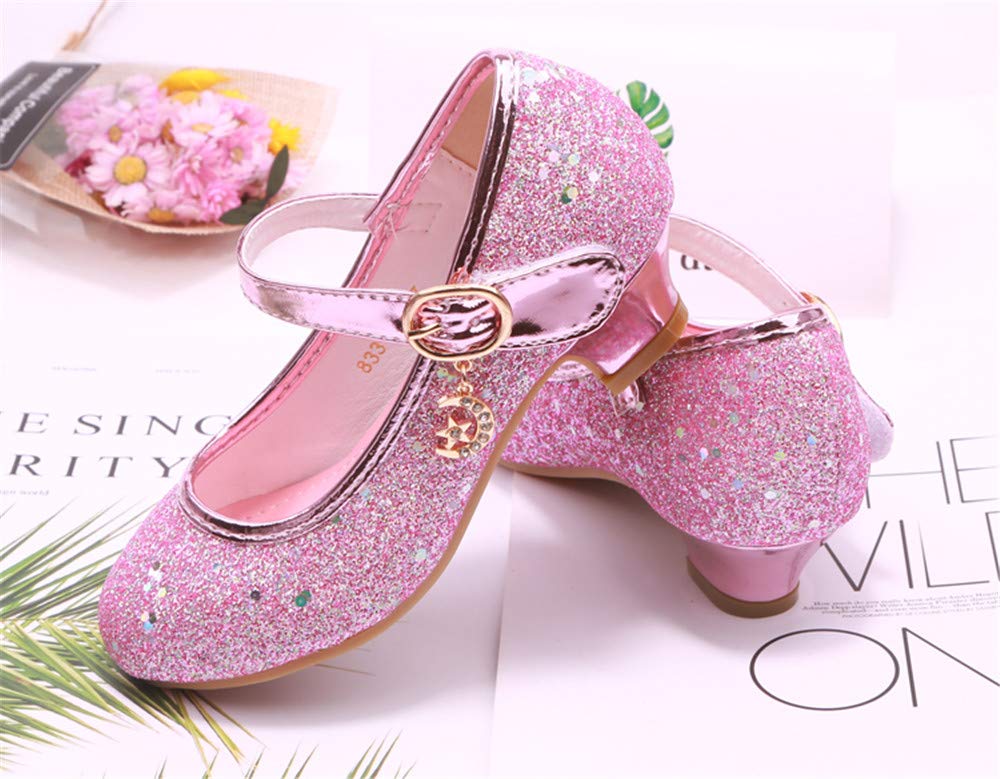 Mädchen Schuhe Prinzessin Festliche Schuhe Niedriger Absatz Glitzer Schuhe Kinder Hochzeit Schuhe zum Abendkleid Fasching Halloween Karneval Tanzball Party Lila Pink Silber Blau Gr 27-38