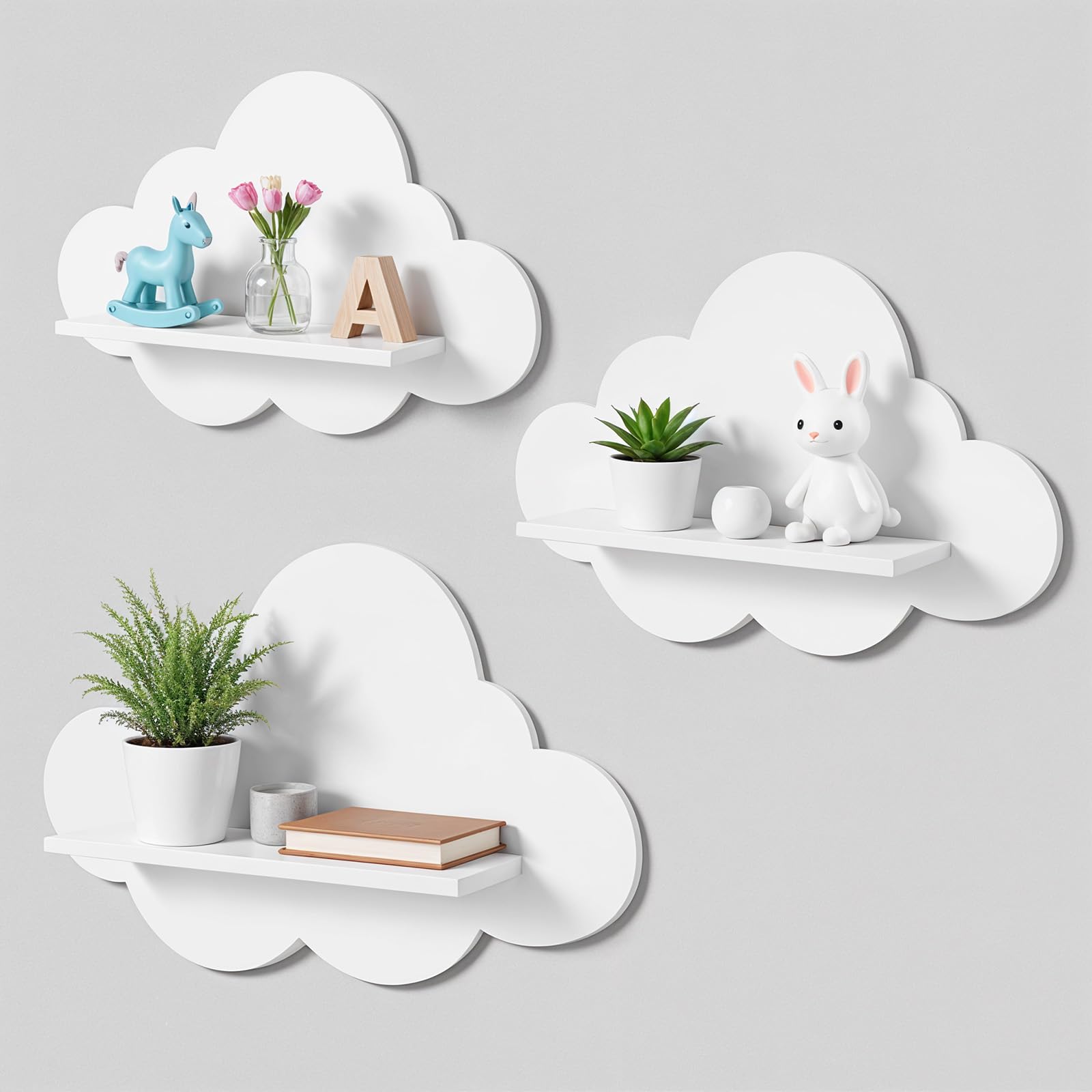 3 Pcs Floating Cloud Shelves for Wall White Wavy Small Floating Shelves for Bathroom Living Room Bedroom Corner Nursery Decor-image-37
