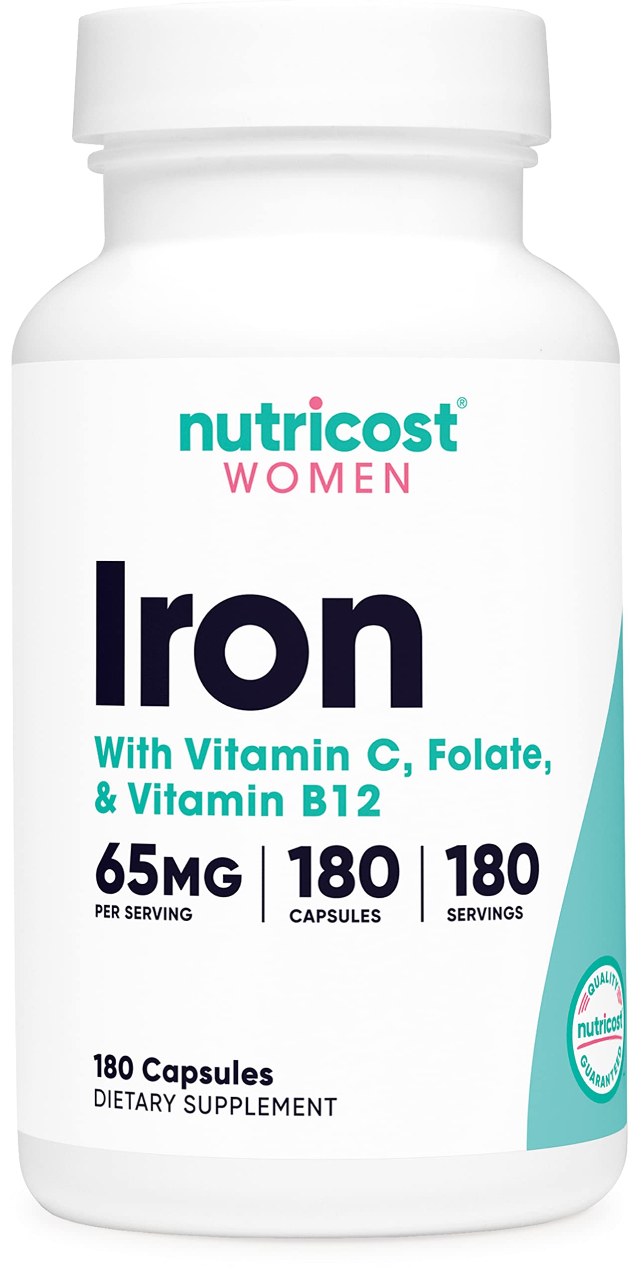 Nutricost Iron for Women 65mg, 180 Capsules, with Vitamin C, Folate, & Vitamin B12 - Vegetarian Friendly, Non-GMO, Gluten ...