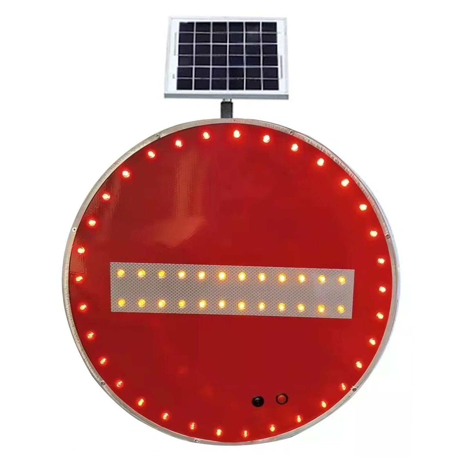 Señales de tráfico solares de prohibición de Paso, LED Intermitentes, Reflectantes, señal de Advertencia de tráfico en la Calle, Marco Redondo de aleación de Aluminio(60cm/23.6in)