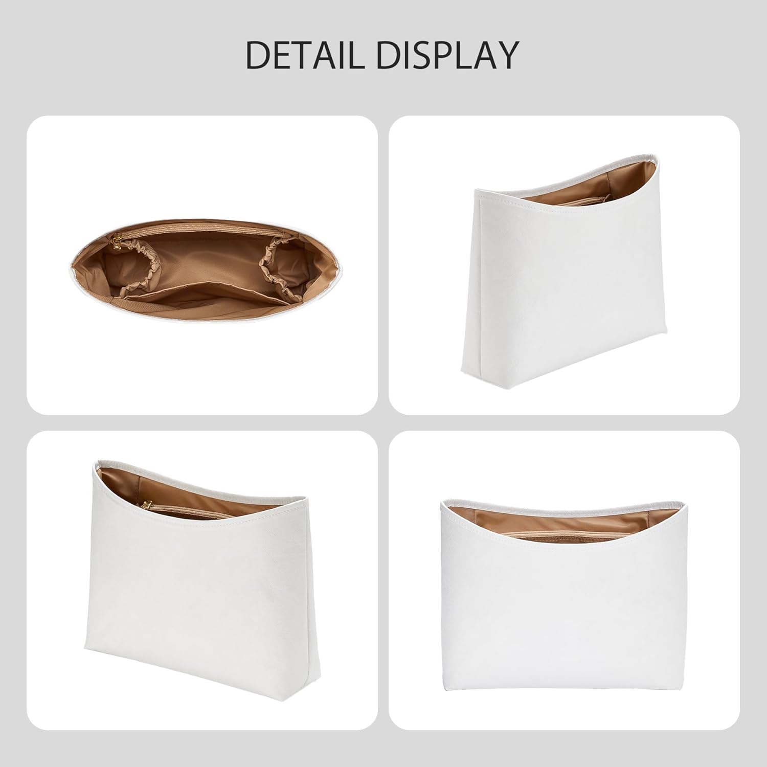 Brooklyn 28 Bag Insert Organizer, Lightweight Purse Organizer Insert for Coach Brooklyn 28 Shoulder Bag, Tote Handbags Inner Divider Shaper with Elastic Cup Holder & Smooth Zipper, White&Maple - Image 9