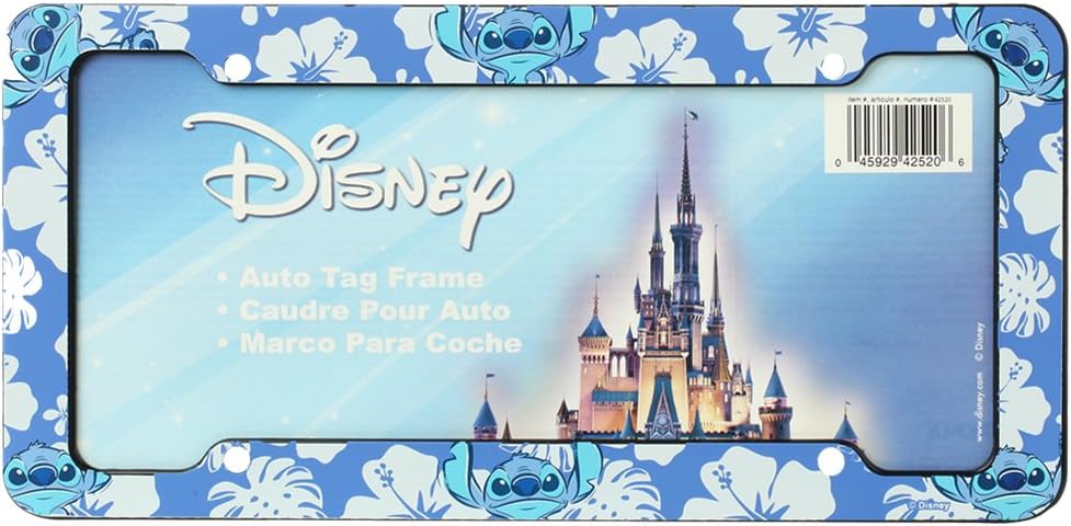 Lilo & Stitch Blue Hawaiian White Hibiscus Flowers Disney Auto Car Truck SUV Vehicle Universal-fit License Plate Frame - Plastic - Pair