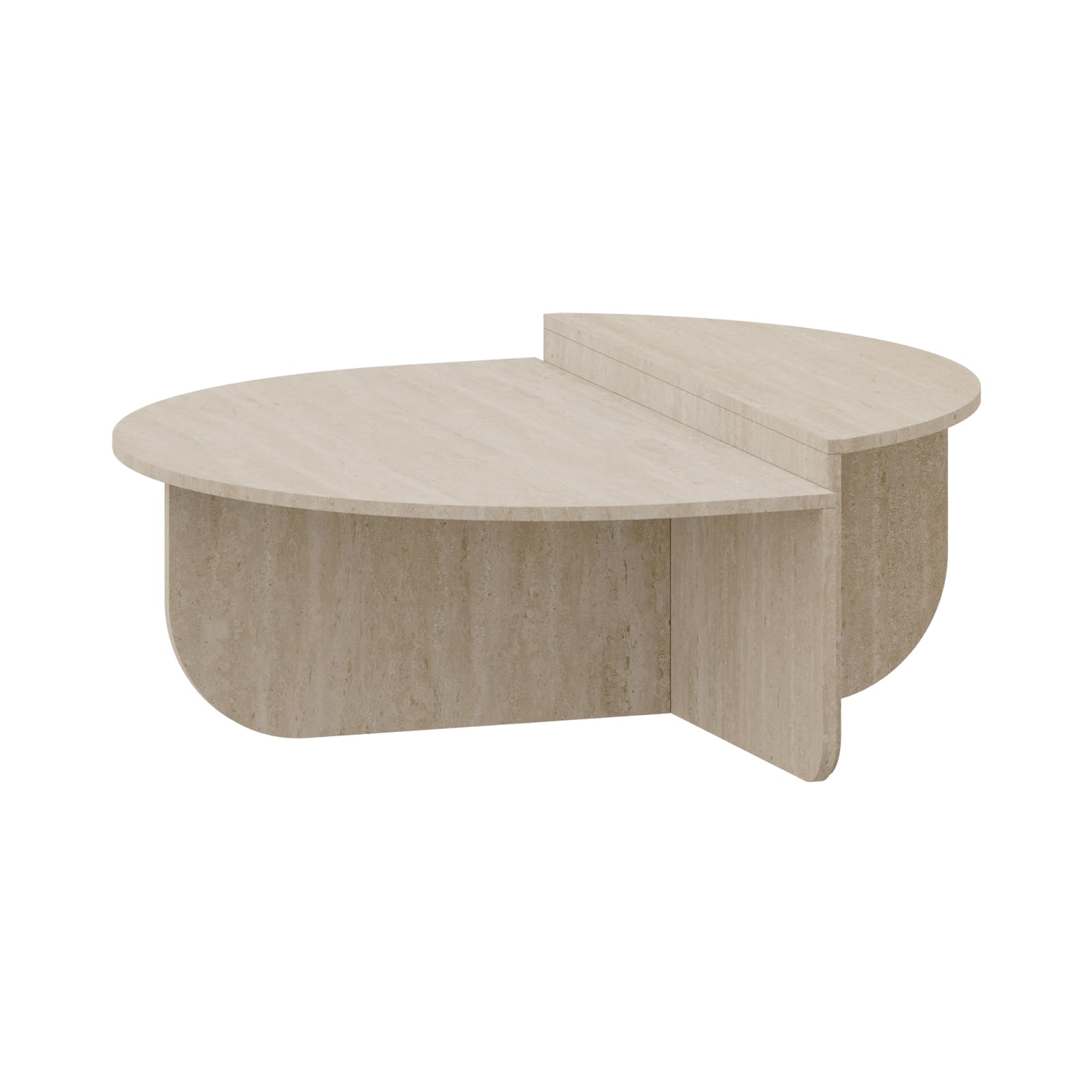 [en.casa] Mesa de Centro Tondesdaslo Tablero Doble Semicircular Mesita de Café Mesa Auxiliar de Sofá Salón Despacho 90 x 90 x 35 cm - Travertino