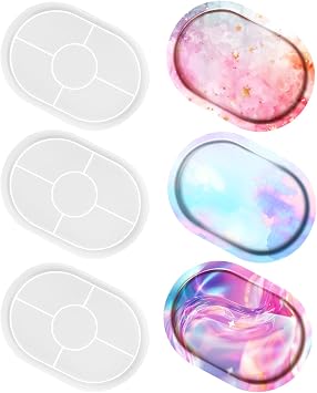 3 Pack Oval Resin Molds, Tray Silicone Mold, Silicone Epoxy Resin Tray Mold Large DIY Jewelry Trinket Rolling Tray, Home Decor Crafts 3pcs 6.1"