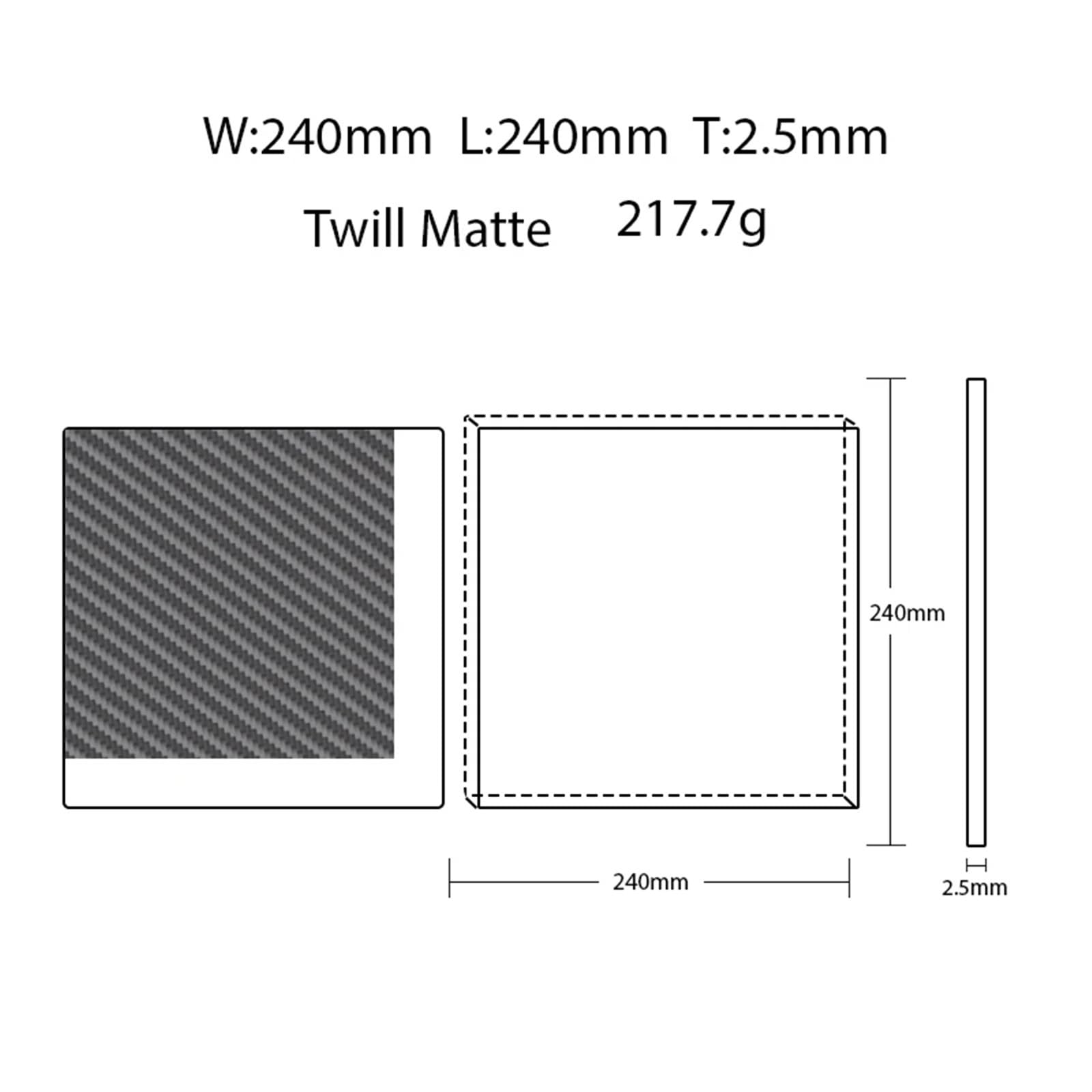 1pcs 240x240mm Thickness 0.5-6mm 3K Forged High Temperature Board Plate Carbon Fiber Sheet 3k Carbon Fiber(2.5mm Twill Matte)