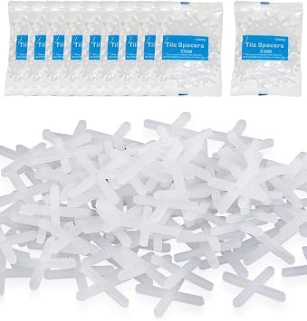 10 Pack of 1000 Tiles Spacers Criss-Cross Adjustment for Tile Construction Purpose, Plastic, 0.1 inch 3 mm / 0.2 inch 5 mm Tile Gap, Individually Packaged, White 3 mm