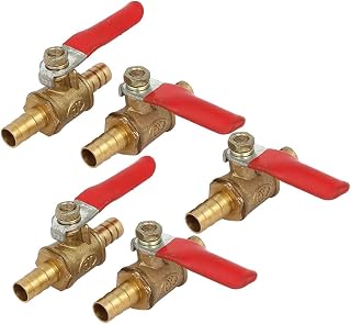 uxcell Ball Valve Shut-off Valve, 5/16" Hose Barb to 5/16" Hose Barb, Hose Pipe Tube Fittings, 180 Degree Operation Handle, Brass Valve, Pack of 5