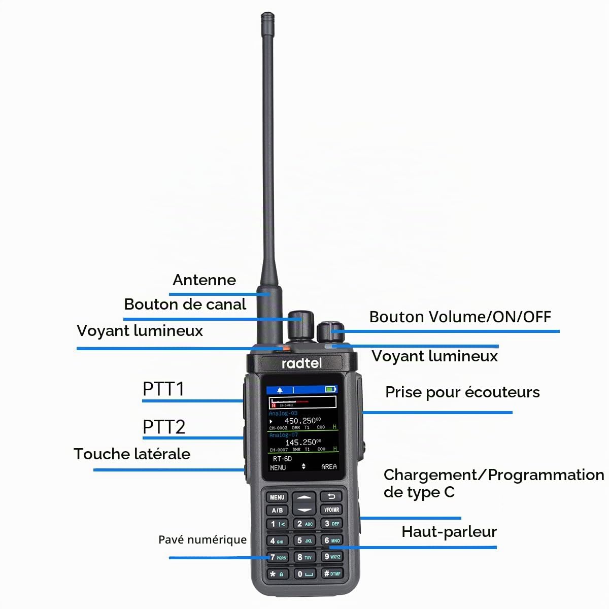 Radio DMR Radtel RT-6D, 500 000 Contacts, Talkie-walkie Double Bande, Double créneau horaire, Radio bidirectionnelle, Niveaux 1 et 2, Radio Amateur, 1 024 canaux