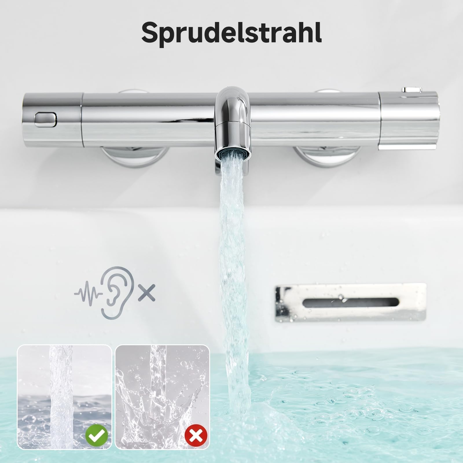 Auralum Thermostat Duscharmatur Chrom, Badewannenarmatur mit Thermostat, 304 Edelstahl Badewannen Mischbatterie mit 38°C Sicherheitssperre, 2 Funktionen Dusche Thermostatarmatur für Bad & Wanne