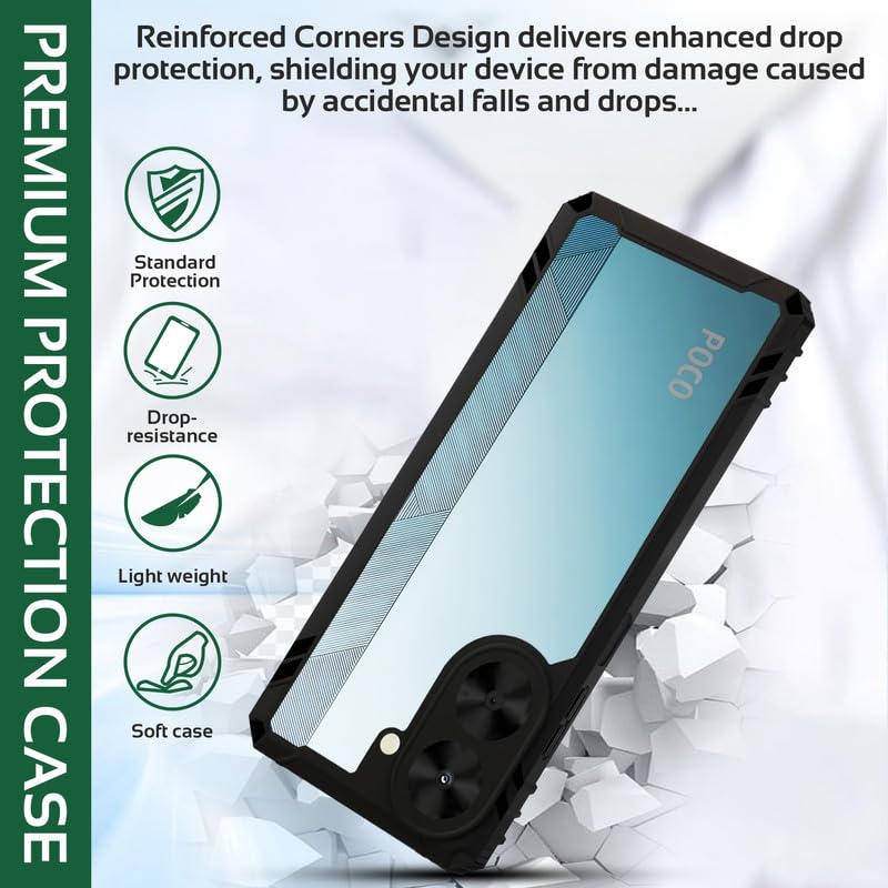 Image of AIBEX Crystal Clear Back Cover Case for Poco M7 5G / Redmi 14C 5G / Redmi A4 5G / Poco C75 5G | Shockproof & Slim Design | 360 Protection | Transparent Non-Yellowing Back Cover