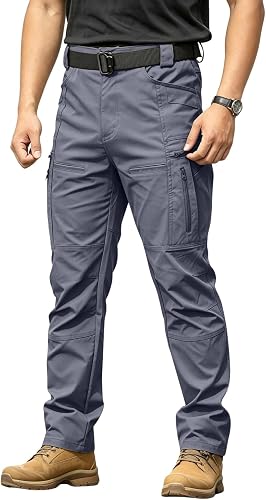 Men's Cargo Work Pants with Pockets Stretchy Waist Waterproof Utility Tactical M