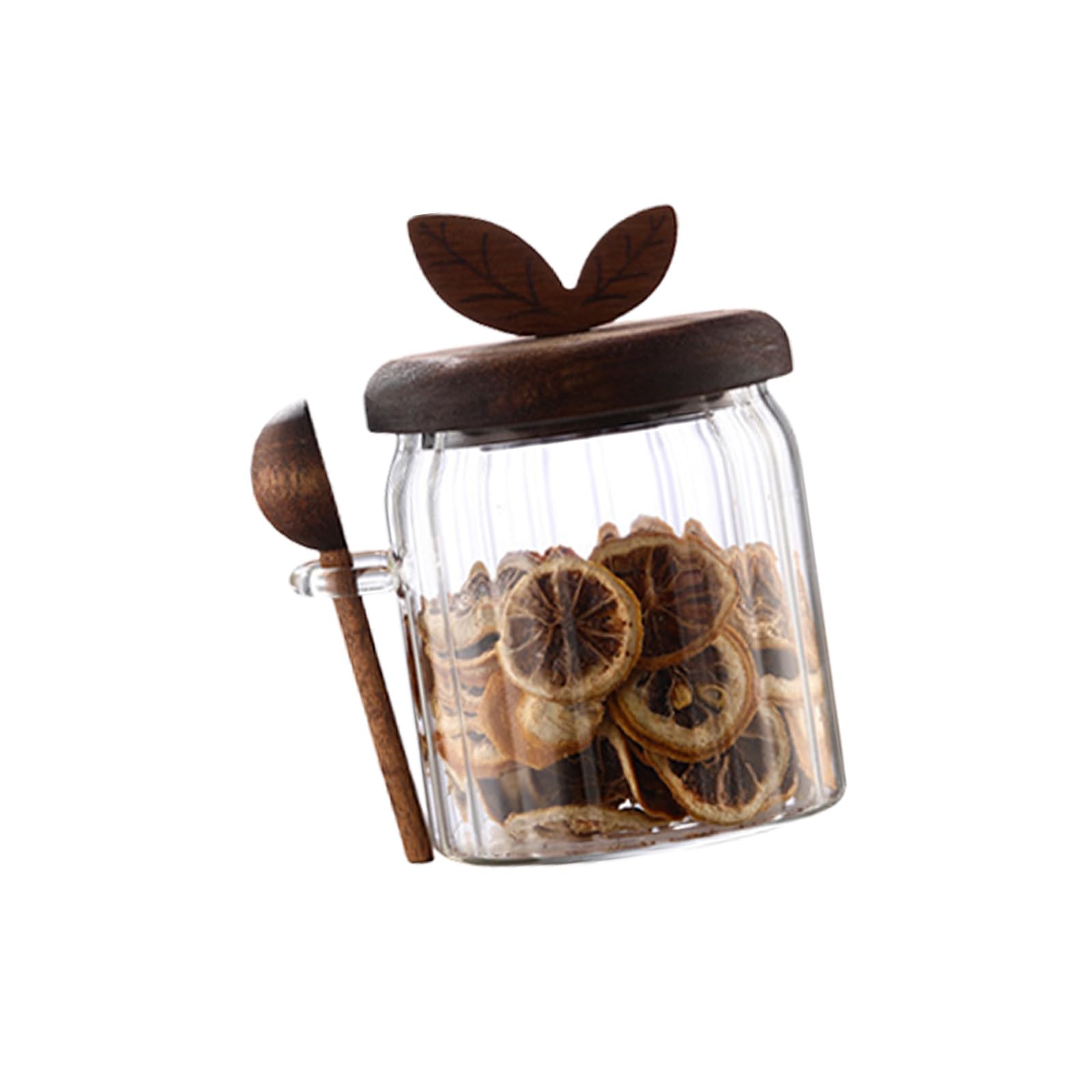 PLCPDM Sealed Glass Storage Jar with Spoon for Food Preservation Kitchen Pantries Organization Stripe Design Easy Cleaning Borosilicate Glass Jar