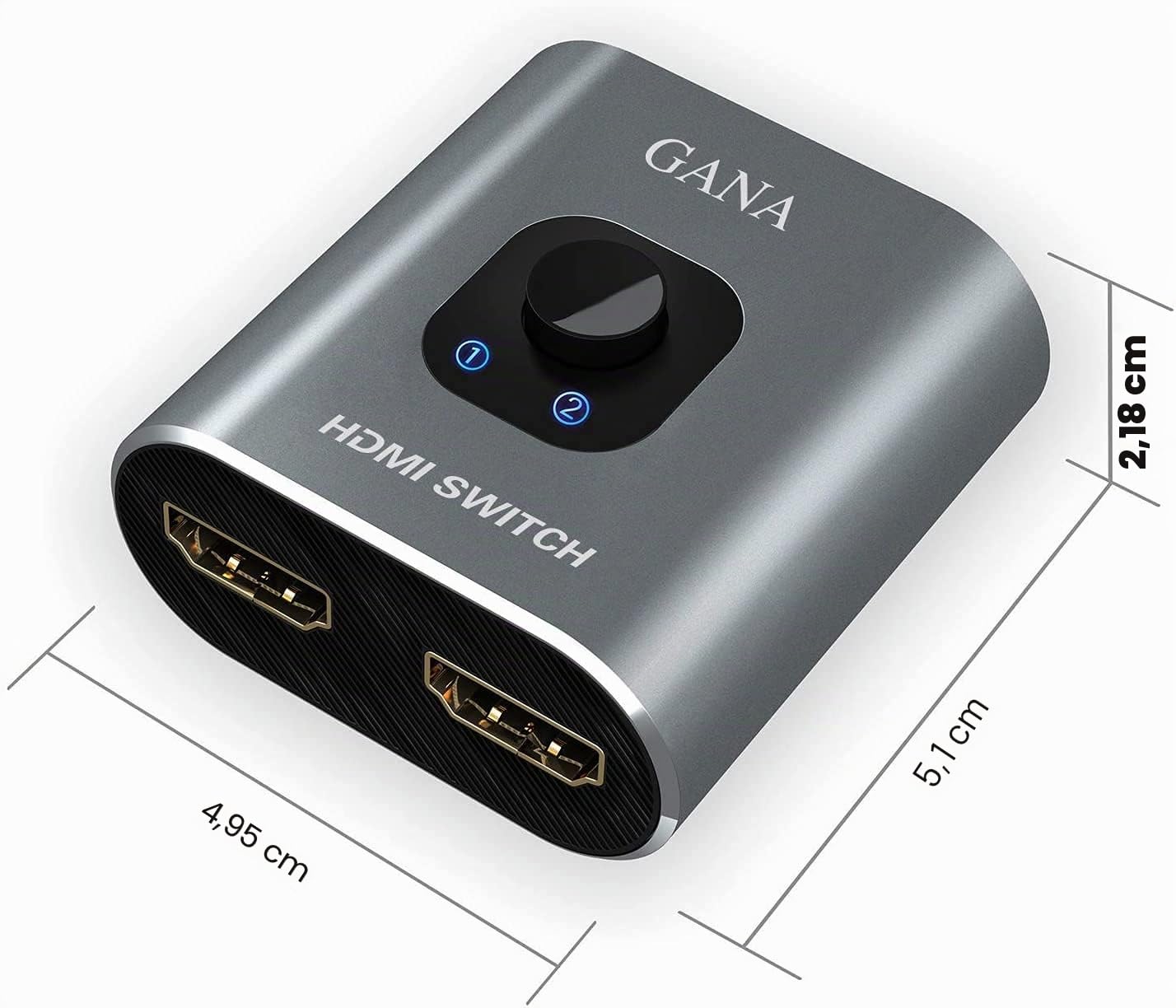 GANA Commutateur HDMI 4K 60Hz Splitter Aluminium Bi-Directionnel 2 Entrées 1 Sortie