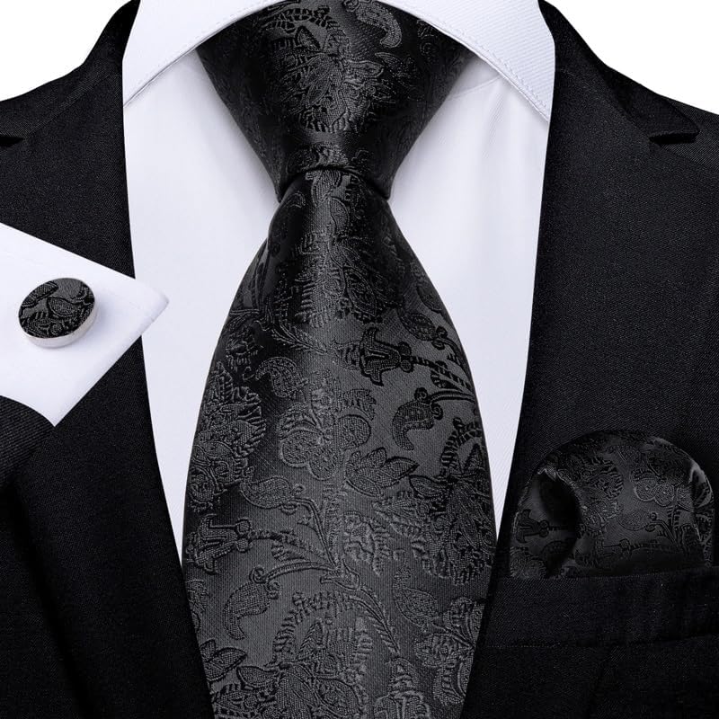 Men's Tie Sets Solid Silk Bow Ties for Men Wedding Party Accessories Neck Handkerchief Cufflinks Gift
