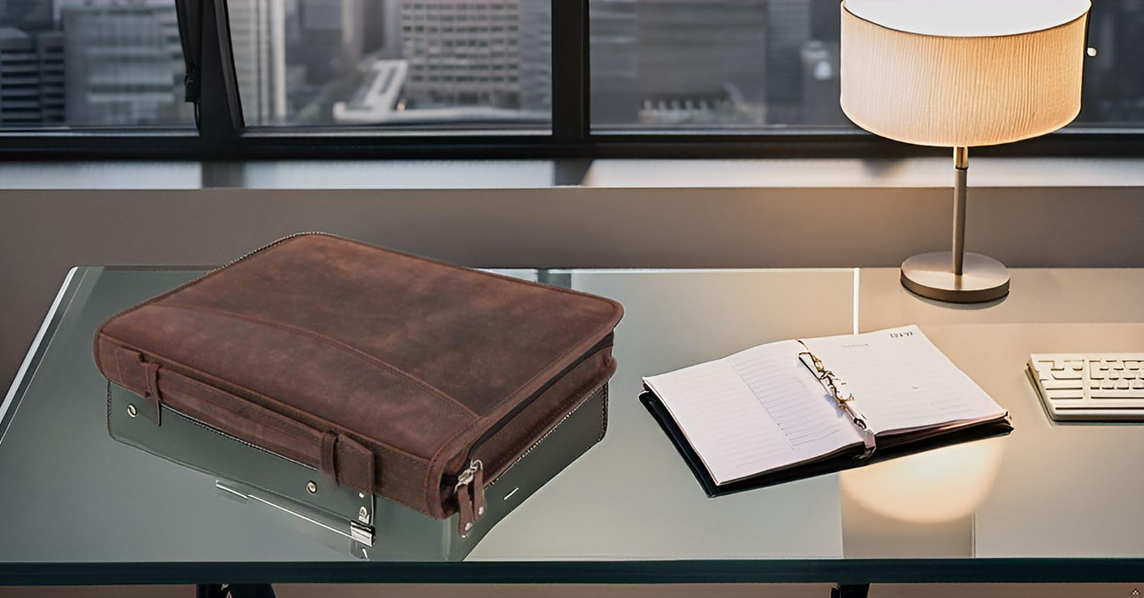 Pride and Soul 30125 - Ringbuchmappe A4 VIGGO, Schreibmappe mit Tablet-Fach, Businessmappe aus Leder, Mappe mit Notizblock, Organizer für Büro und Alltag, Tabletmappe ca. 35,5 x 28 x 5 cm, braun