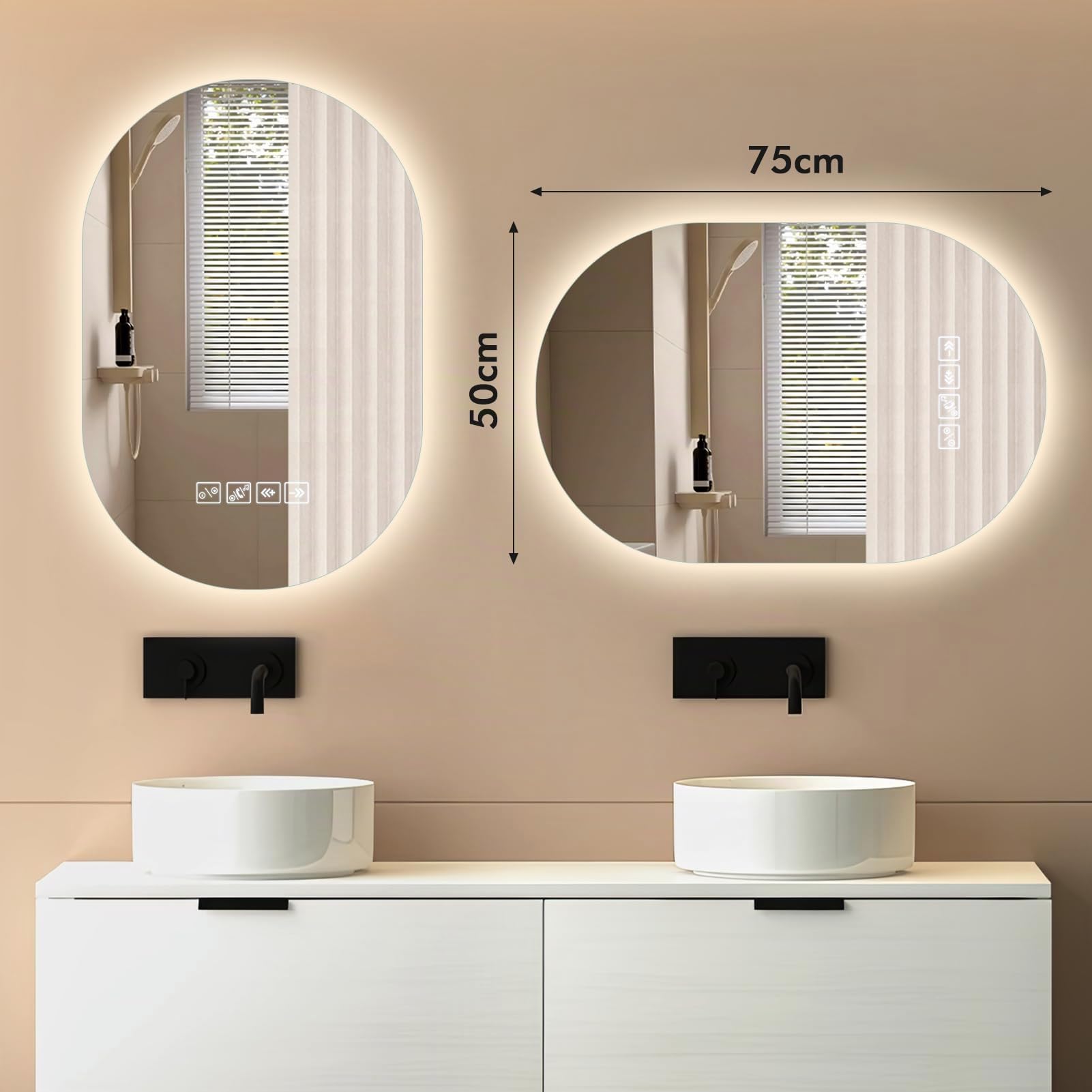 500 x 750 Bluetooth Música Espejo de Baño con Iluminación Regulable 3000K 4500K 6500K | Tiempo Antivaho IP44 Impermeable con Luz Memoria Inteligente para Hotel Hogar Oval