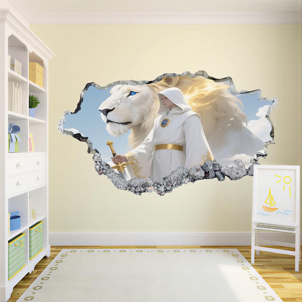 3D Wandtattoo Wanddurchbruch, Löwen Durchbruch Wandaufkleber für Kinderzimmer, sticker für Wohnzimmer, Ritter Wandsticker, Wandbild Junge Mädchen Schlafzimmer