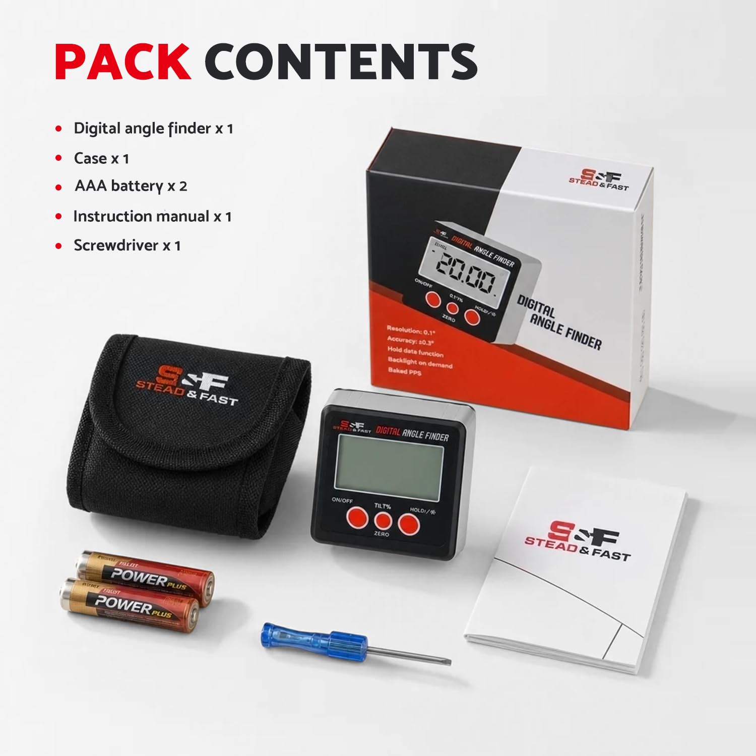 S&F STEAD & FAST Digitaler Winkelsucher Messgerät Magnetischer Winkelmesser Neigungsmesser Winkelwürfel Level Box mit Magnetfuß und Hintergrundbeleuchtung auf Anfrage