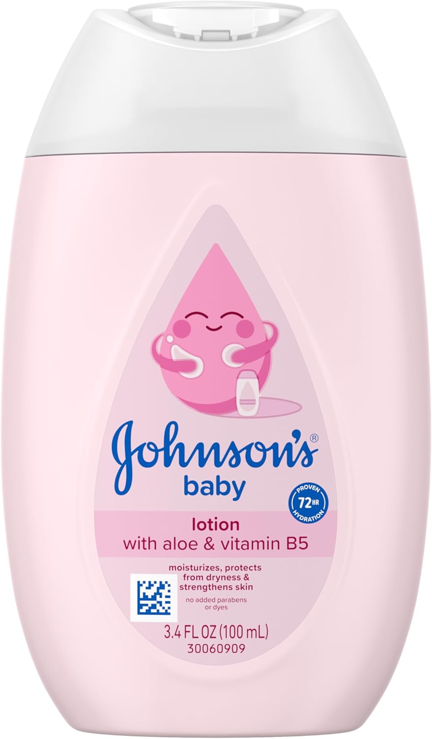 Johnson's Baby Lotion with Coconut Oil, Aloe Vera & Vitamin B5 - 72-Hour Hydration, Hypoallergenic Newborn Moisturizer, 3.4 fl oz