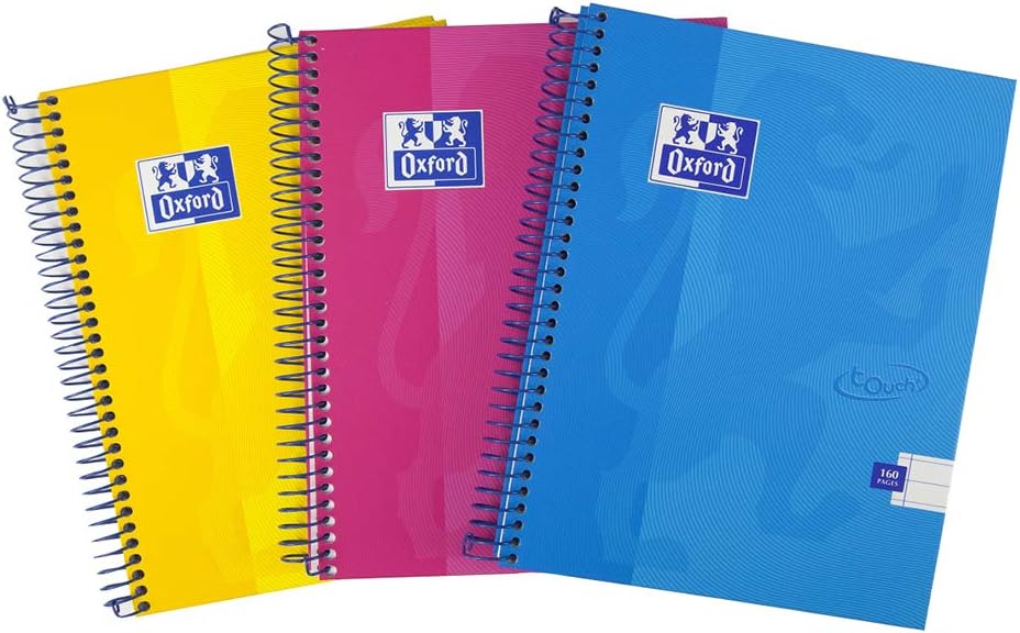 OxfordTouch A5 160 Page Wirebound Hardback Notebook Assorted Colours, Pack of 3, 400130273